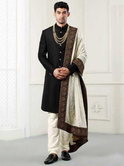 Black Quilted indowestern sherwani