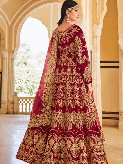 Maroon Bridal Velvet Lehenga Choli in Heavy Embroidery