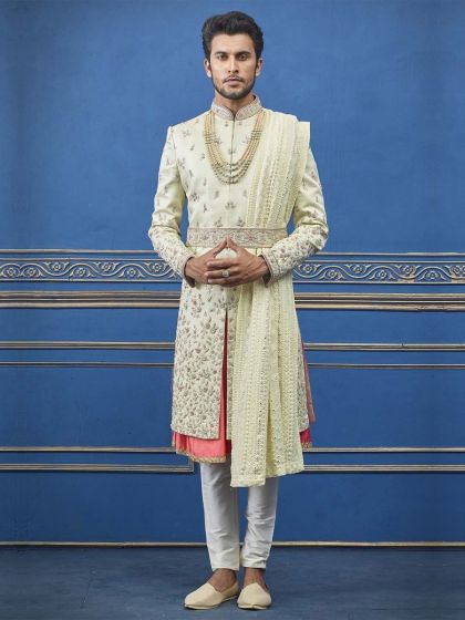 Fabulous Designer Sherwani Off White Colour.