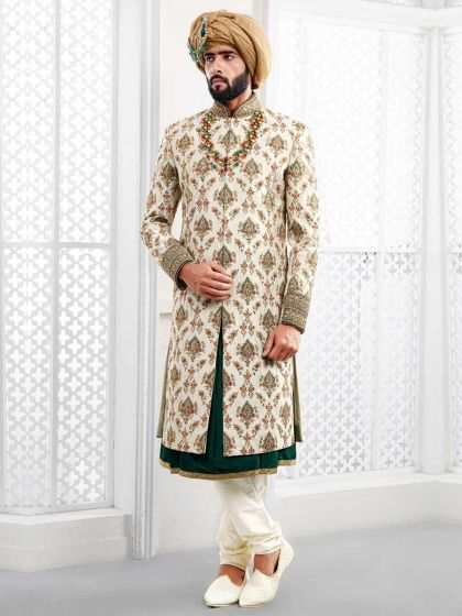 Off white Indian Wedding Sherwani.