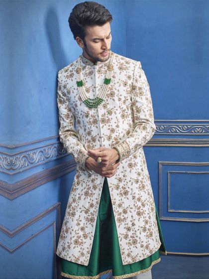 Off White Colour Men's Designer Sherwani.