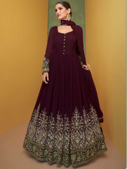 Maroon Georgette Anarkali Salwar Suit Set