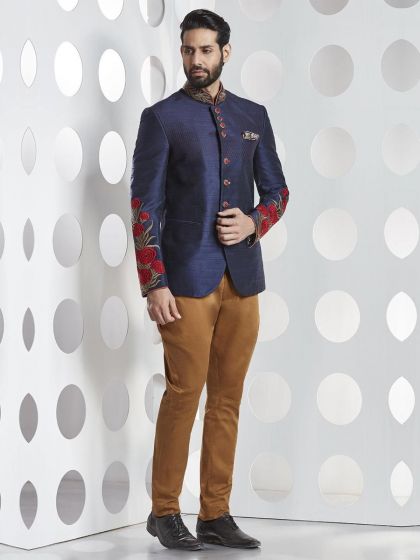 Blue Color Silk Jodhpuri Suit.