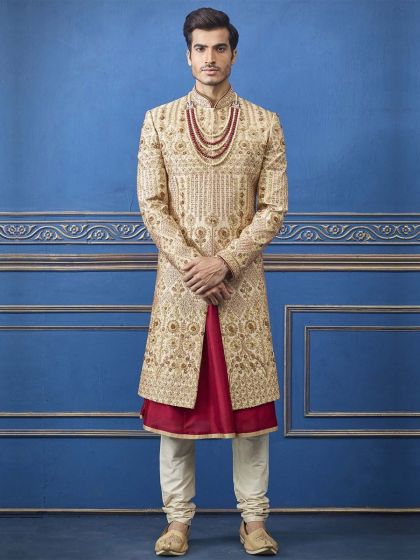 Golden Colour Indian Groom Sherwani.