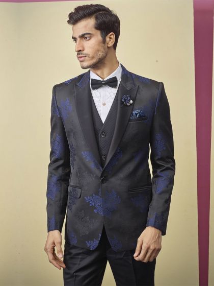 Black Colour Flower Printed Designer Suit.