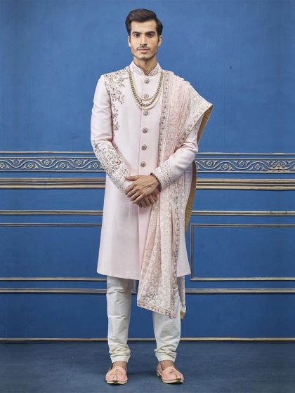 Baby Pink Colour Indian Groom Sherwani.