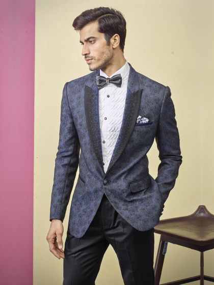 Indian Designer Tuxedo Suit Blue Colour.