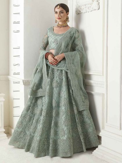 Turquoise Colour Net Designer Women Lehenga.