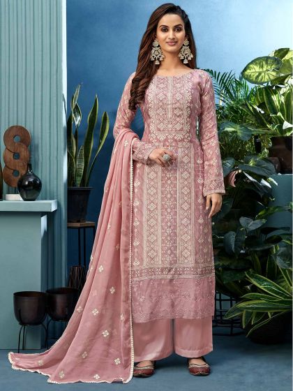 Pink Colour Shantoon Fabric Designer Palazzo Suit.