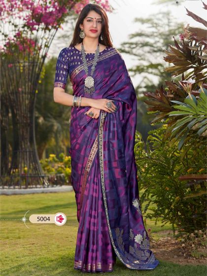 Blue,Purple Colour Banarasi Silk Saree.