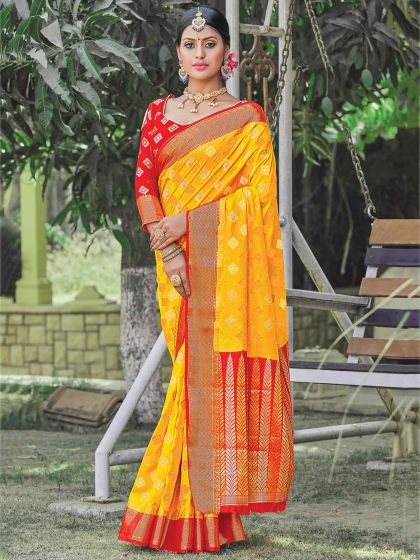 Silk Traditional Saree Yellow Colour.