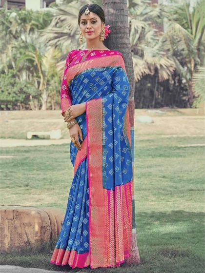 Blue Colour Silk Party Wear Saree.