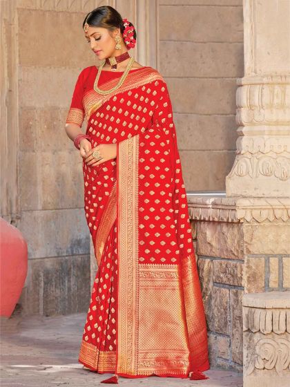 Red Colour Silk Women Saree.