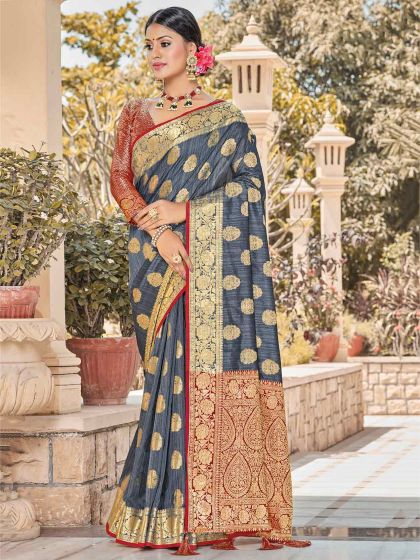 Grey Colour Silk Women Saree.