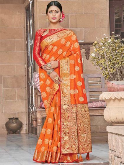 Orange Colour Silk Traditional Saree.