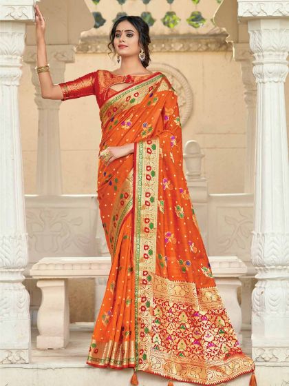 Orange Colour Silk Designer Saree.