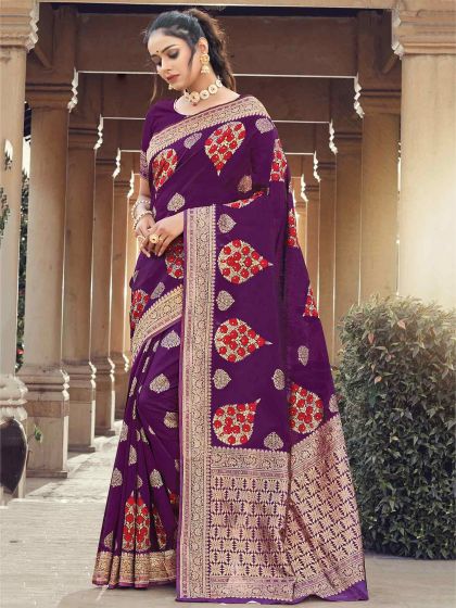 Silk Party Wear Saree Purple Colour.