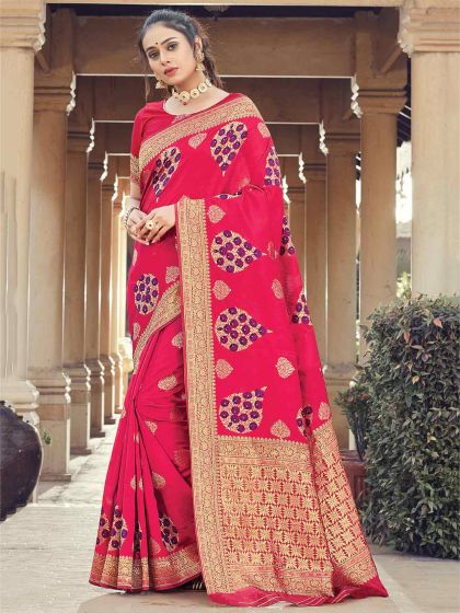 Pink Colour Silk Fabric Weaving Saree.