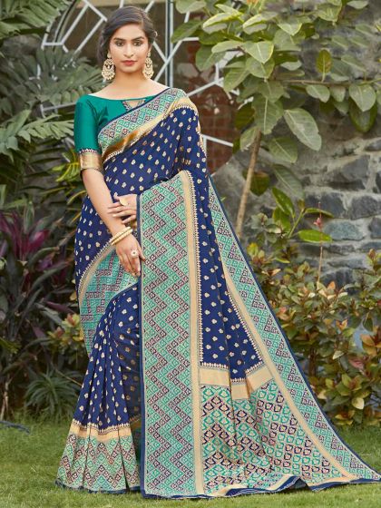 Silk Weaving Saree Blue Colour.