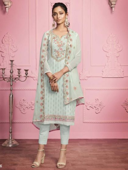 Grey Colour Georgette Designer Salwar Suit.