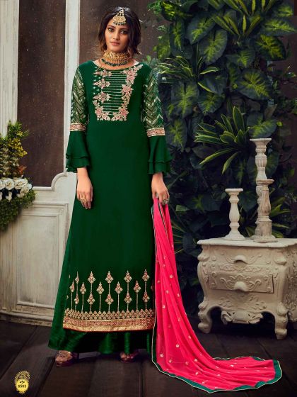 Green Colour Georgette Fabric Women Salwar Kameez.