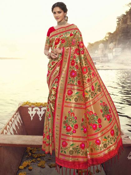 Red Colour Designer Banarasi Silk Saree.