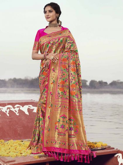 Rani Pink Colour Banarasi Silk Women Saree.