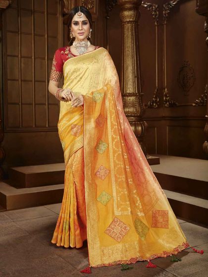 Light Orange Colour Silk Designer Sarees.