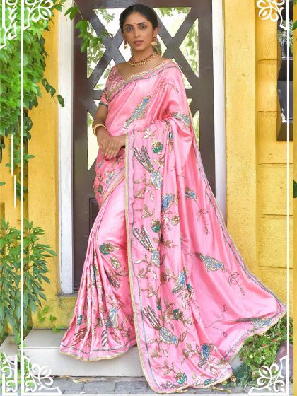Pink Colour Silk Saree With Thread,Sequin Work.