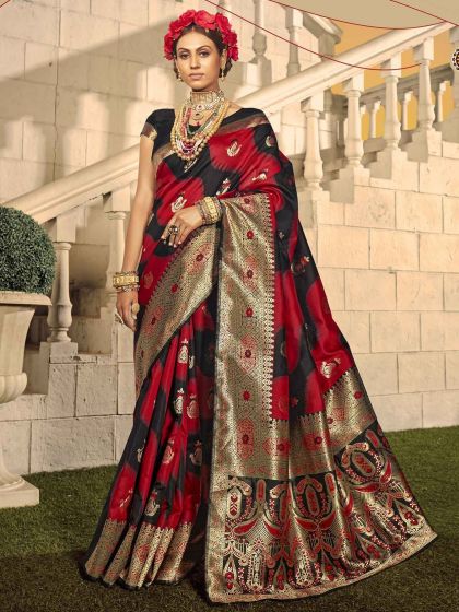 Banarasi Silk Designer Saree Red Colour.