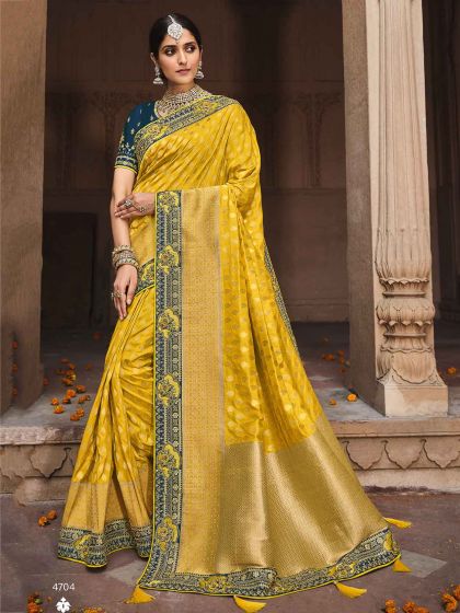 Yellow Colour Silk Fabric Indian Designer Saree.