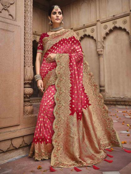 Red Colour Silk Fabric Designer Bridal Saree.