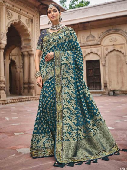 Blue Colour Silk Fabric Party Wear Saree.