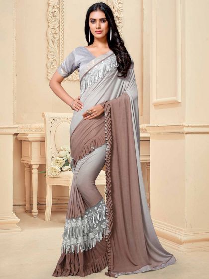 Grey Colour Fancy Fabric Saree.