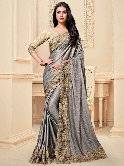 Grey Colour Fancy Women Saree.