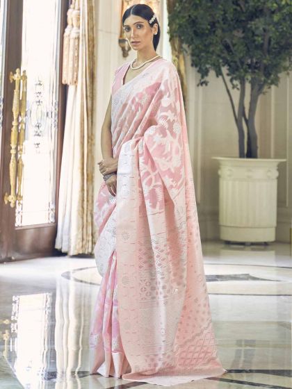 Pink Colour Silk Fabric Designer Saree.