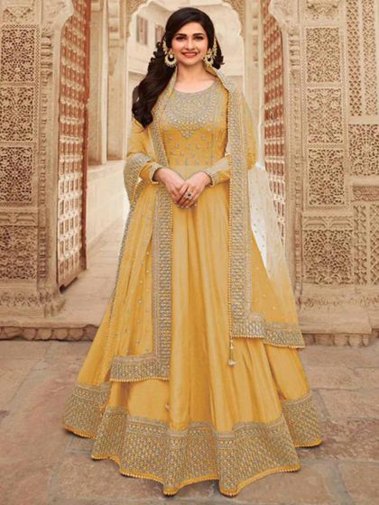 Yellow Colour Silk Designer Salwar Suit.