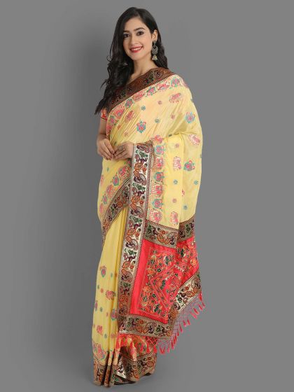 Yellow Colour Silk Fabric Traditional Saree.