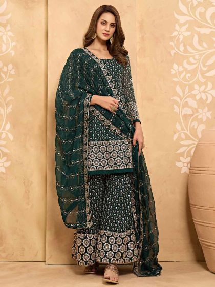 Green Colour Georgette Fabric Designer Sharara Salwar Suit.