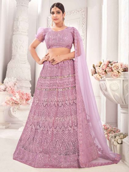 Purple Colour Net Fabric Lehenga Choli With Sequin,Embroidery Work.