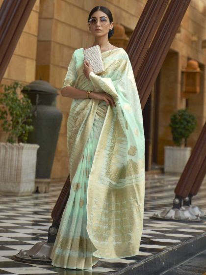 Turquoise Colour Silk Saree.