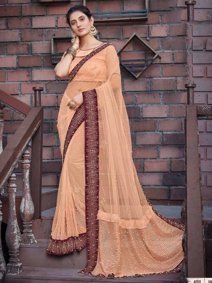 Peach Colour Georgette,Silk Fabric Saree.