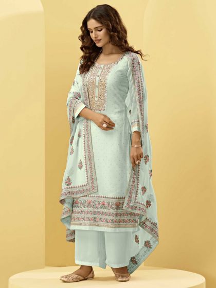 Sky Blue Colour Palazzo Salwar Kameez in Georgette Fabric.