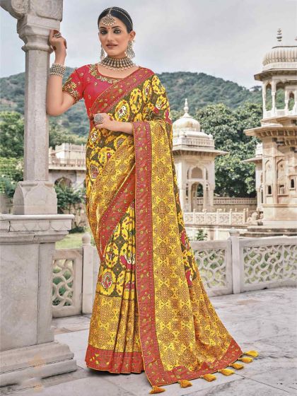 Yellow Colour Silk Fabric Designer Saree.