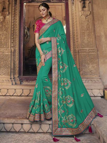 Green Colour Silk Designer Saree.