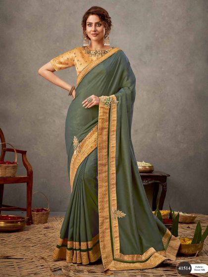 Green Colour Silk Fabric Women Saree.