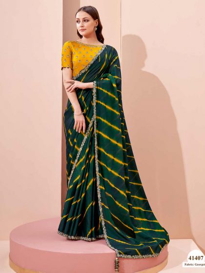 Green Colour Georgette Fabric Party Wear Saree.