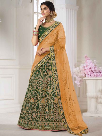 Green Colour Silk Fabric Women Lehenga Choli.