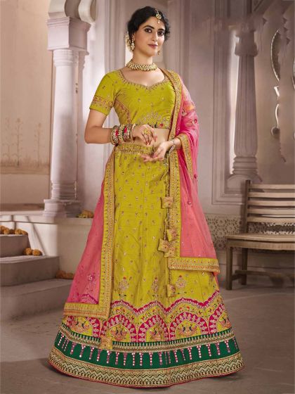 Green Colour Silk Fabric Designer Lehenga.