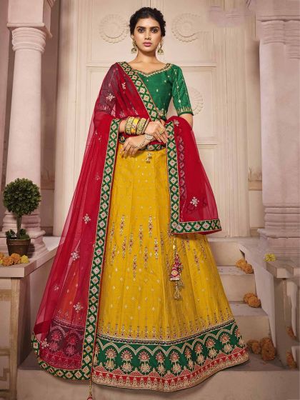 Mustard Yellow Colour Silk Lehenga Choli.